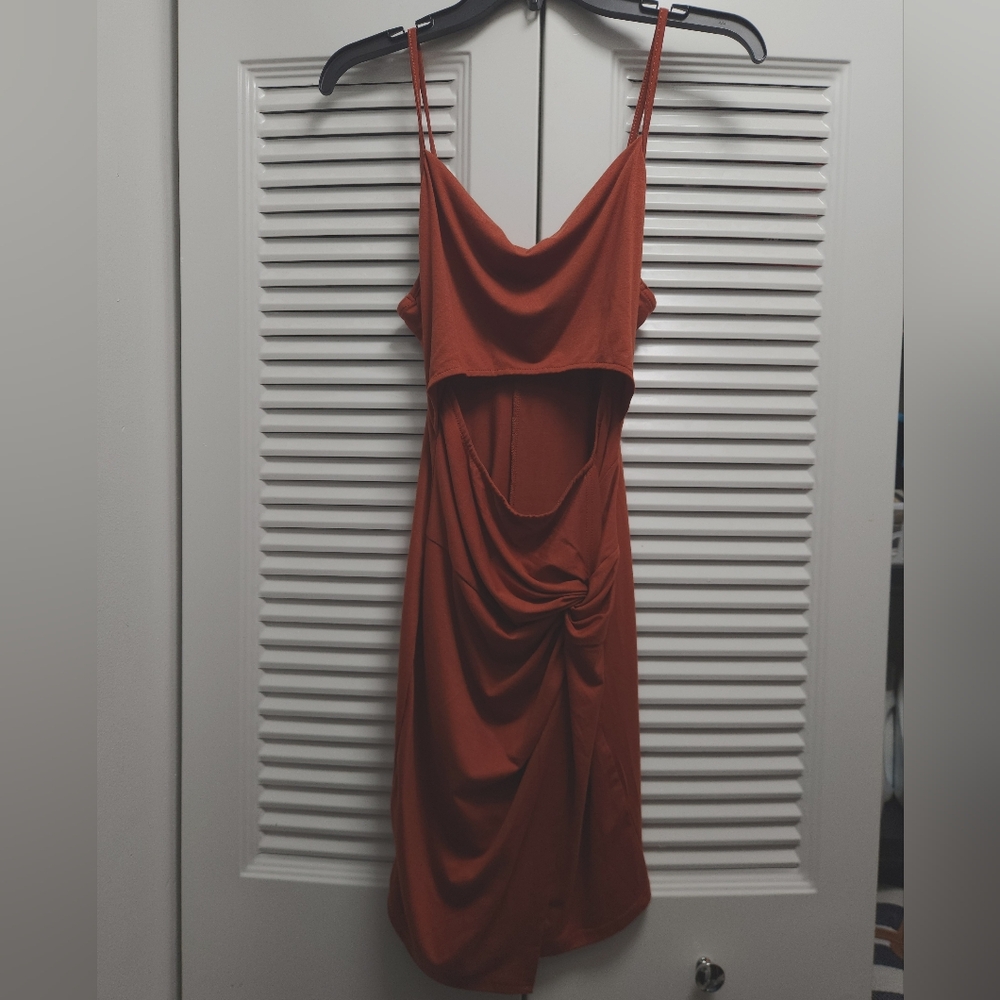 SHEIN Rust Orange Ruched Cutout Bodycon Mini Dress NWOT Size S